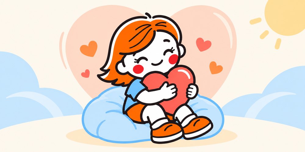 插画：抱着爱心的小女孩