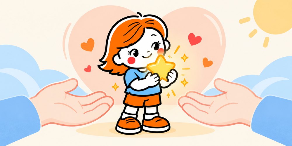 插画：捧着发光星星的小女孩